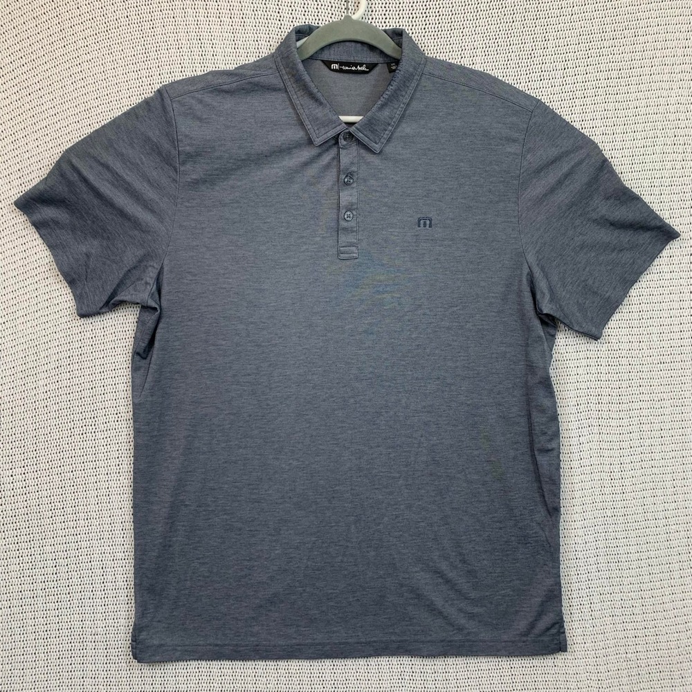 TravisMathew Polo Shirt Mens‎ XXL Blue Gray Heathered Pima Cotton Langley 1MU477